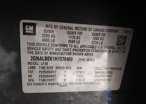 2017 Chevrolet Equinox Ls from USA, damaged, VIN 2GNALBEK1H1578469